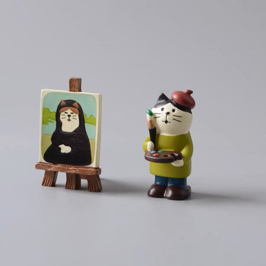 Adorable Cartoon Cat Painter with Mona Lisa Painting Home Decor Desk Ornament