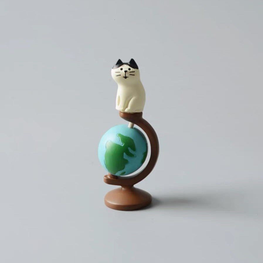 Cartoon Cat on Terrestrial Globe Collectable Figurine Gift Desk Ornament