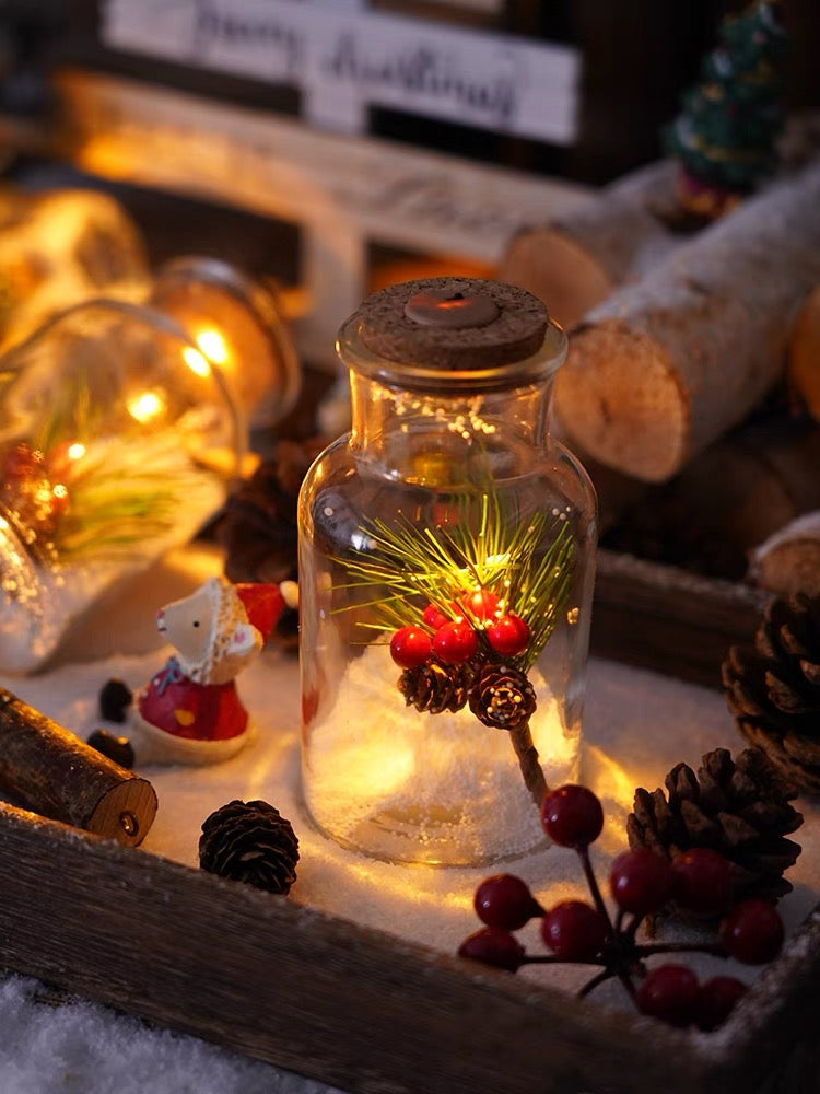 Christmas Ornament Pine Cone Glass Bottle Light Desk Decoration