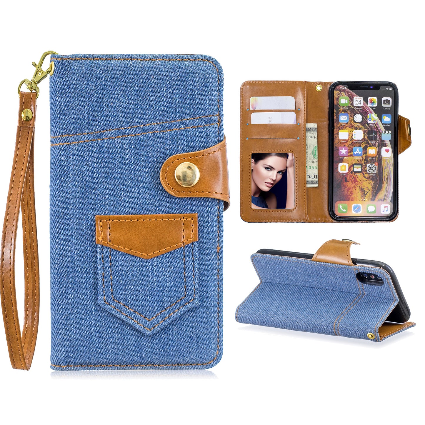 IPhone Wallet Case Card Holder Jeans Style