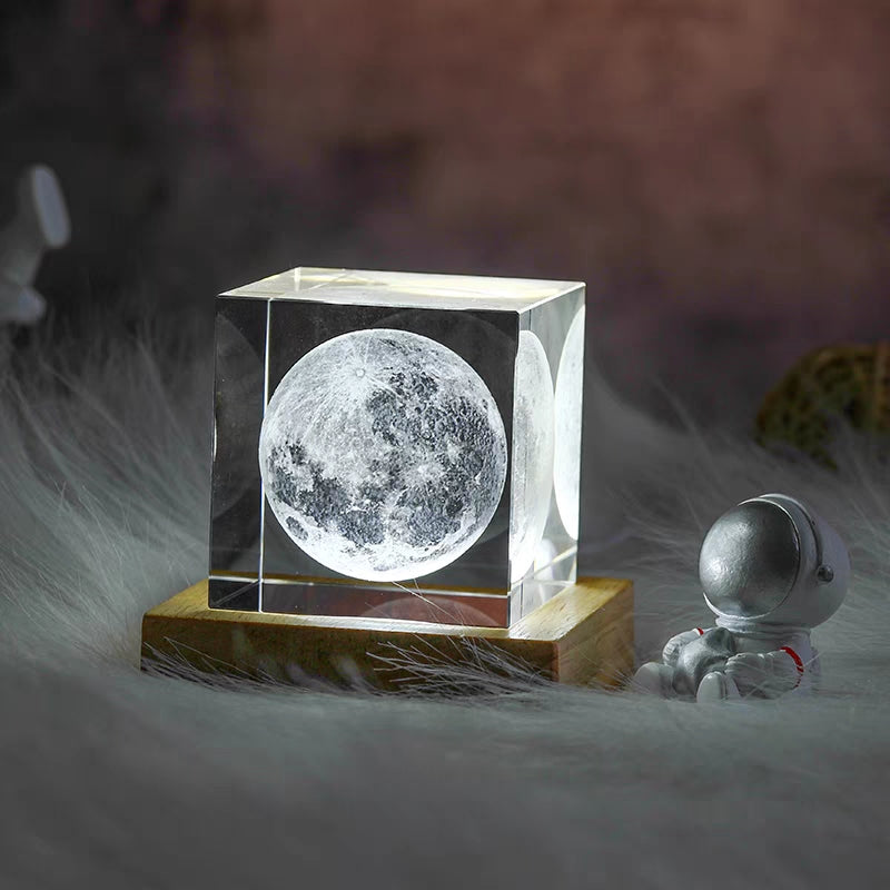 3D Crystal Cube LED Solar System Saturn Moon Galaxy Light Creative Gifts