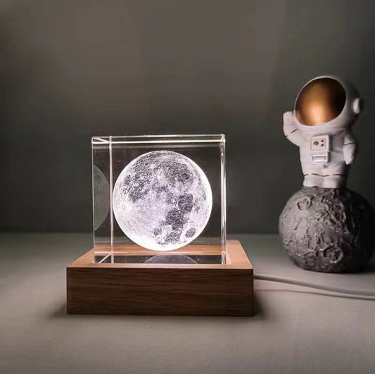 3D Crystal Cube LED Solar System Saturn Moon Galaxy Light Creative Gifts