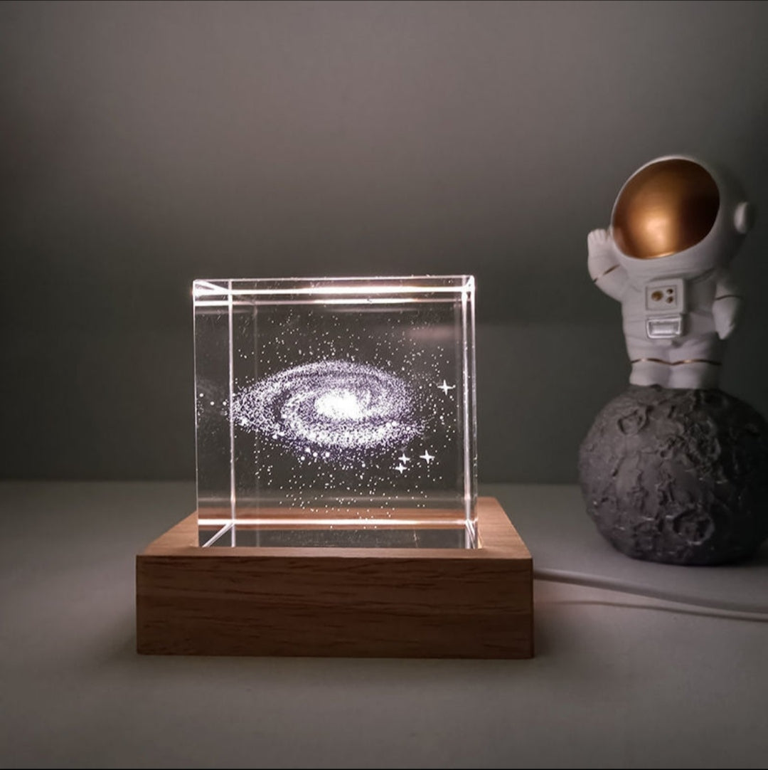 3D Crystal Cube LED Solar System Saturn Moon Galaxy Light Creative Gifts