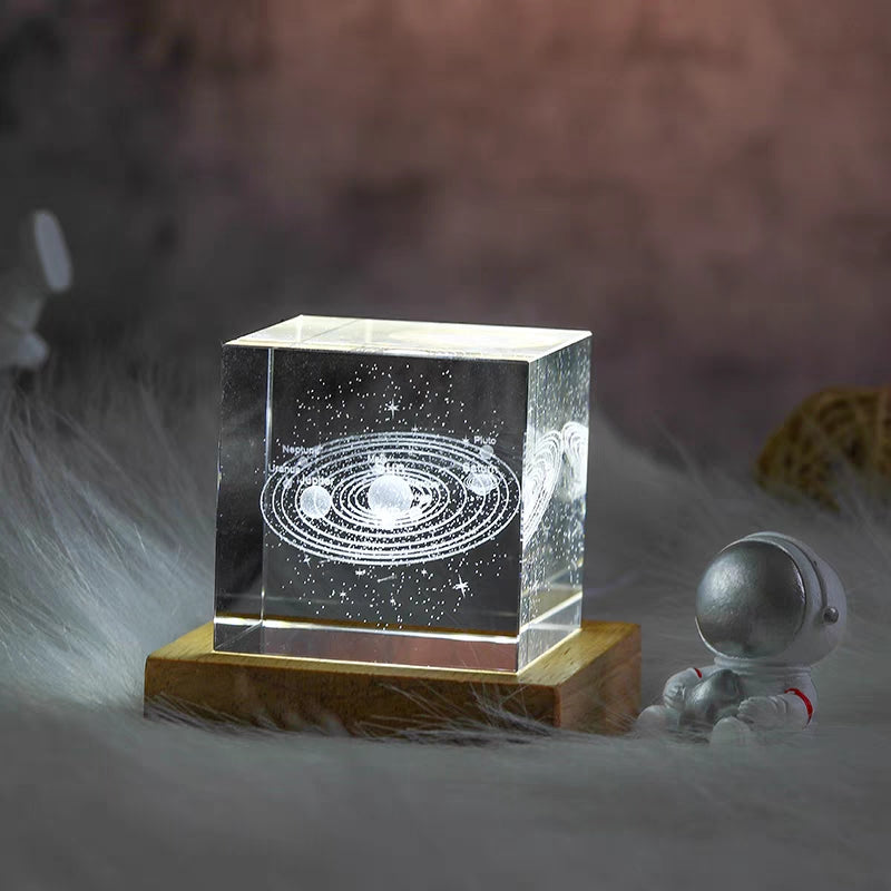 3D Crystal Cube LED Solar System Saturn Moon Galaxy Light Creative Gifts