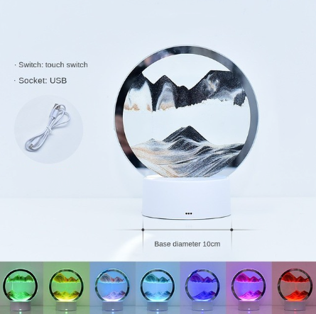 RGB Sandscape Table Lamp with 7 Colors USB 3D Natural Landscape Home Decor