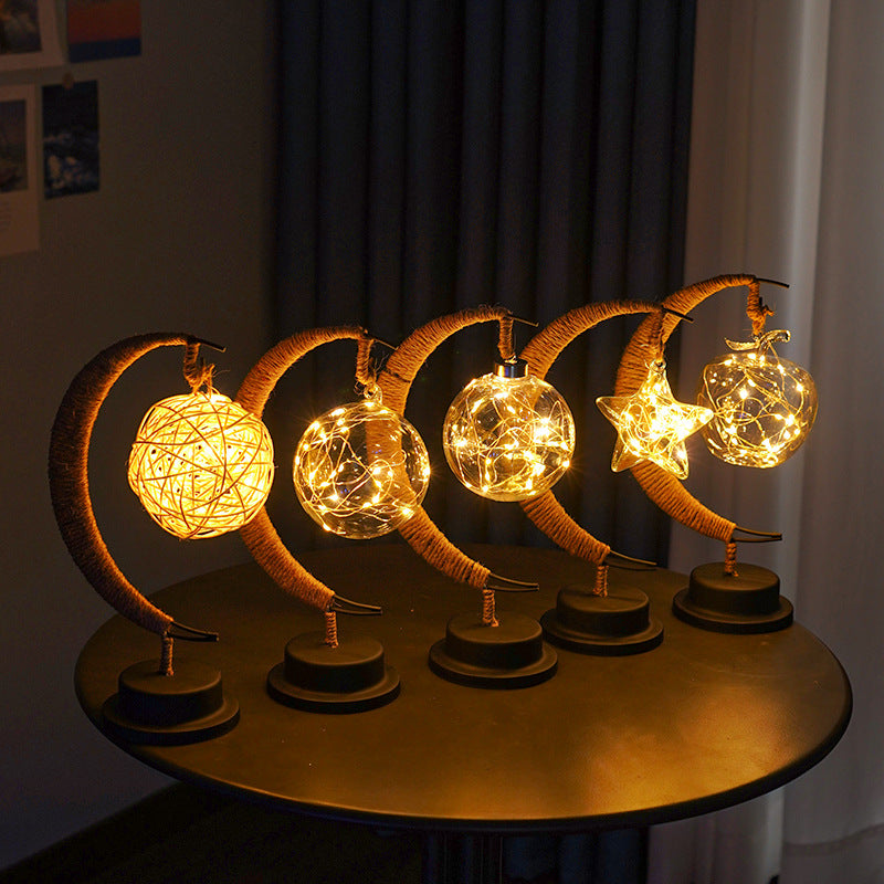 LED Lantern Night Light Rattan Ball Enchanted Lunar Lamp Home Ornament