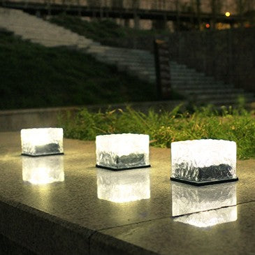 Solar Brick Ice Cube Light Outdoor Path Stair Step Garden Yard Landscape Sunlight LED Lamp