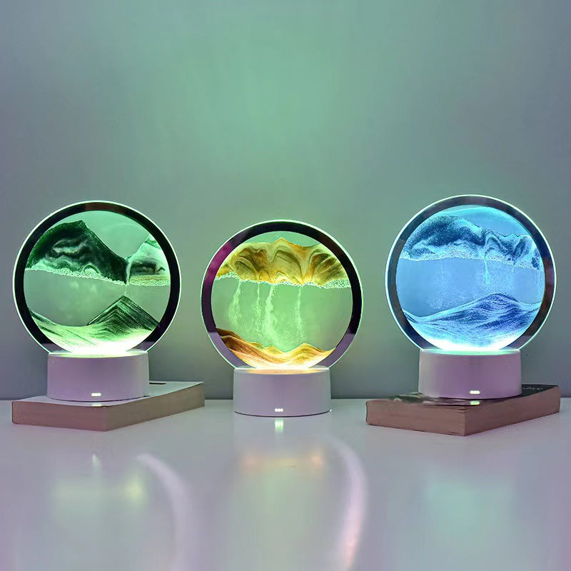 RGB Sandscape Table Lamp with 7 Colors USB 3D Natural Landscape Home Decor