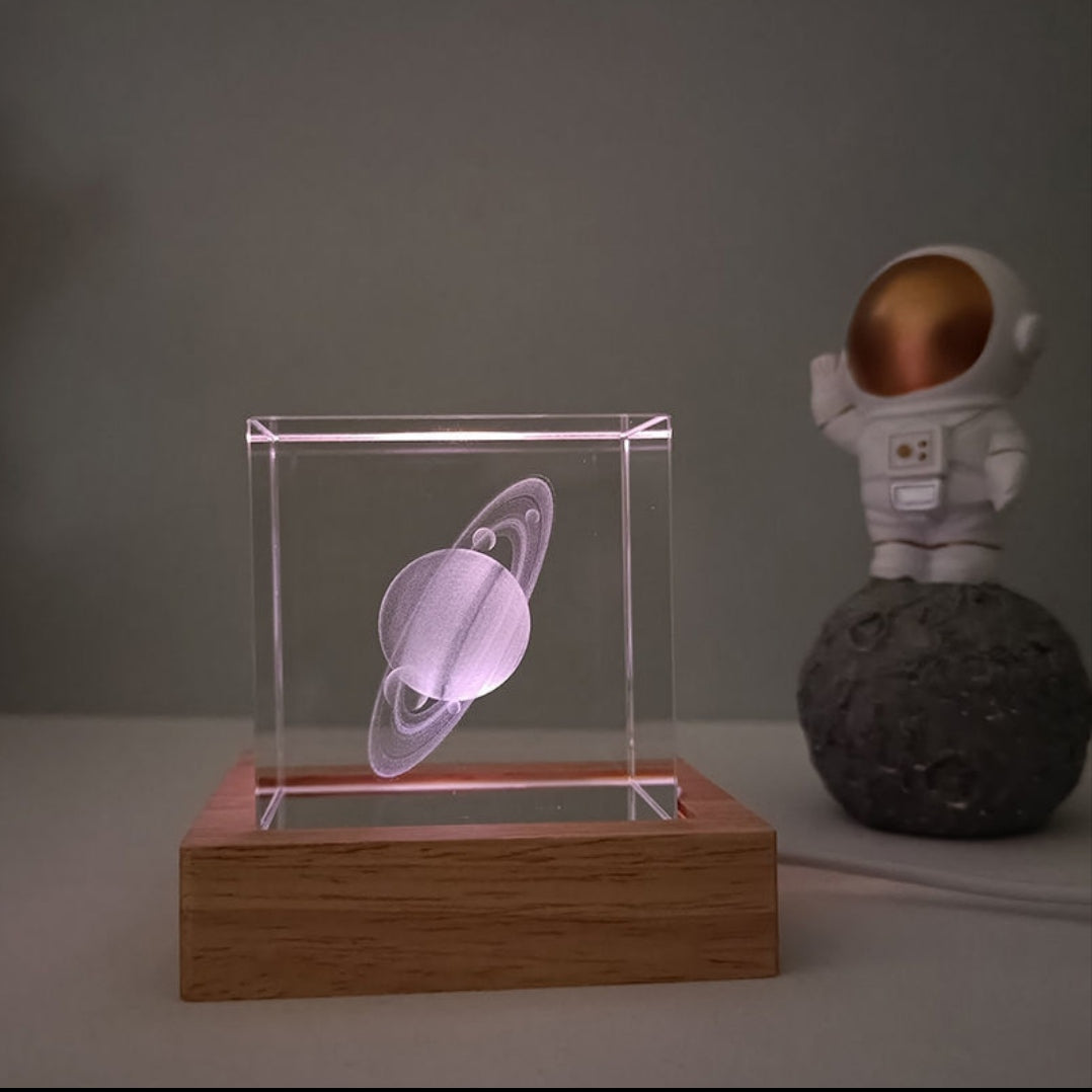 3D Crystal Cube LED Solar System Saturn Moon Galaxy Light Creative Gifts