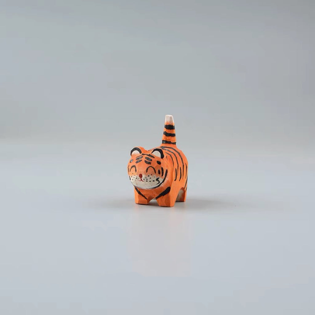 Cartoon Wood Crafted Tiger Desk Ornament Collectable Figurine