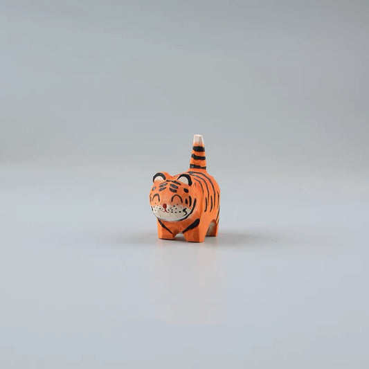 Cartoon Wood Crafted Tiger Desk Ornament Collectable Figurine