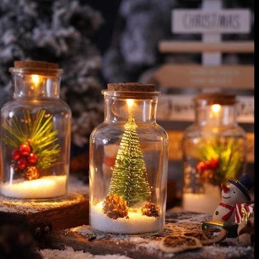Christmas Ornament Pine Cone Glass Bottle Light Desk Decoration