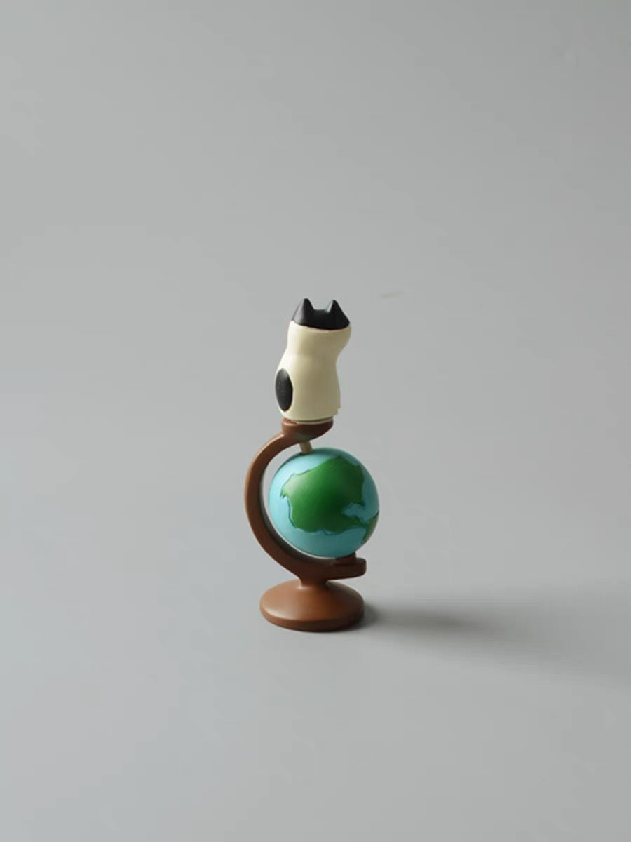 Cartoon Cat on Terrestrial Globe Collectable Figurine Gift Desk Ornament