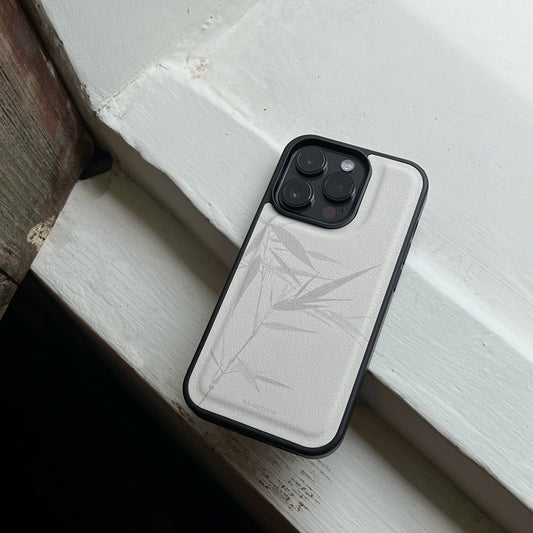 iPhone Case Vegan Leather White Bamboo Style