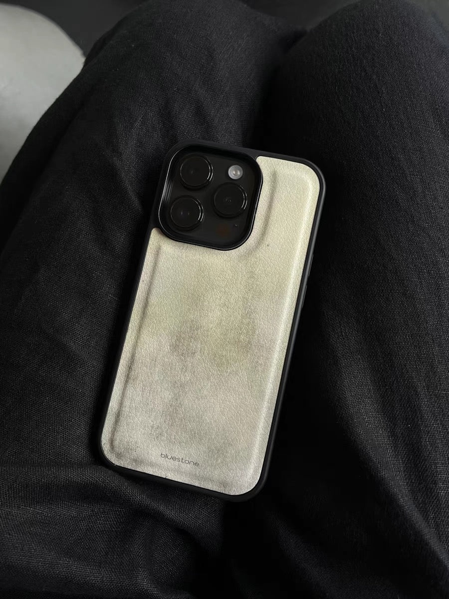 IPhone Case Vegan Leather Antique White Vintage Effect