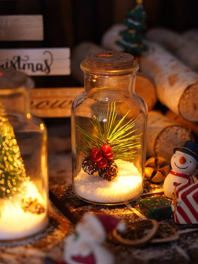 Christmas Ornament Pine Cone Glass Bottle Light Desk Decoration