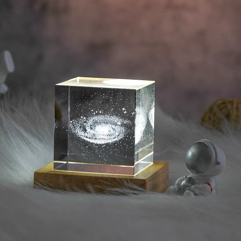 3D Crystal Cube LED Solar System Saturn Moon Galaxy Light Creative Gifts