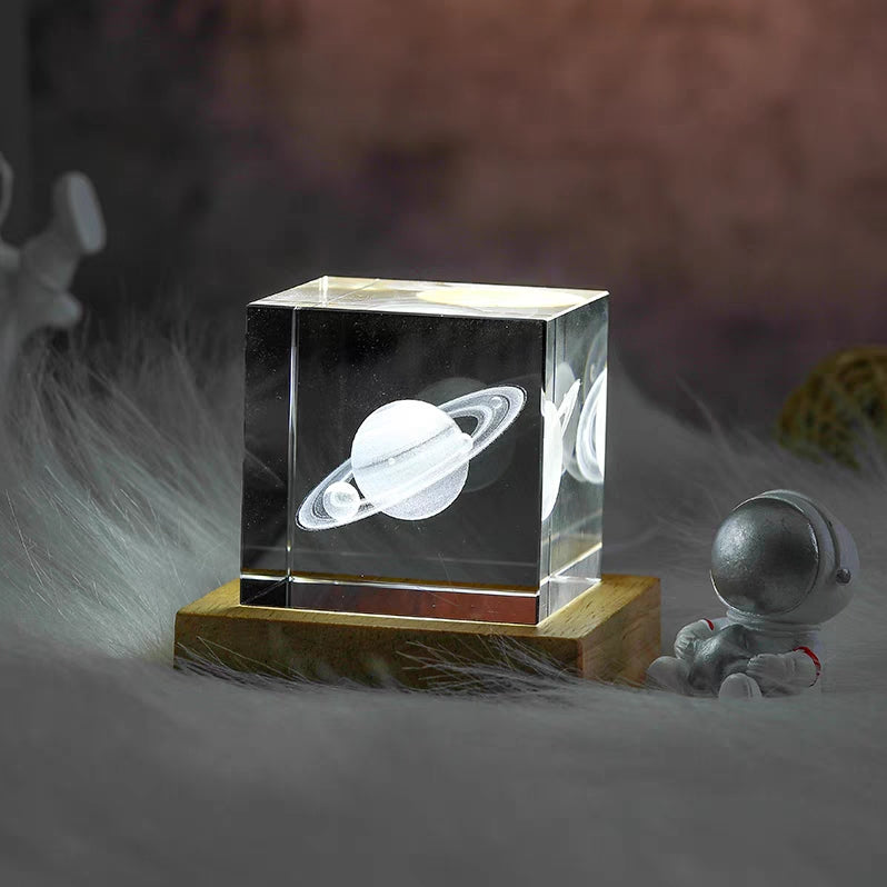 3D Crystal Cube LED Solar System Saturn Moon Galaxy Light Creative Gifts