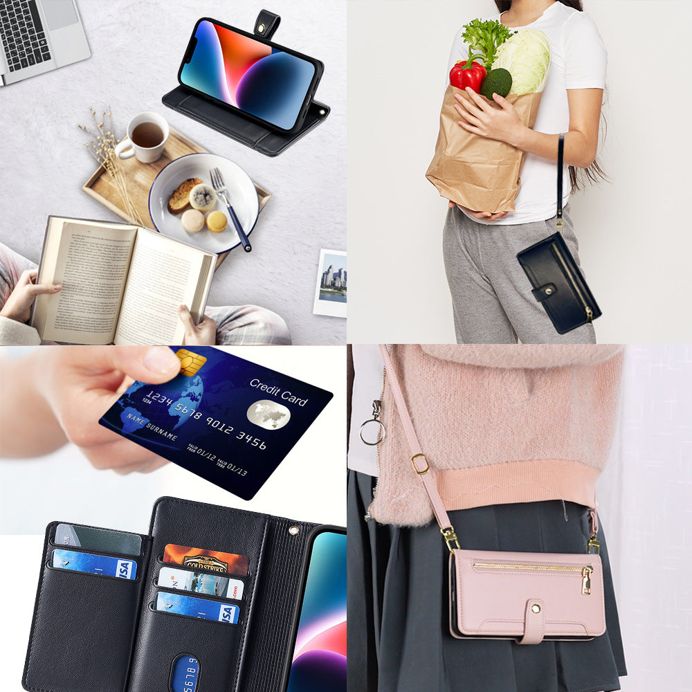 IPhone Wallet Case Card Holder with Shoulder Belt