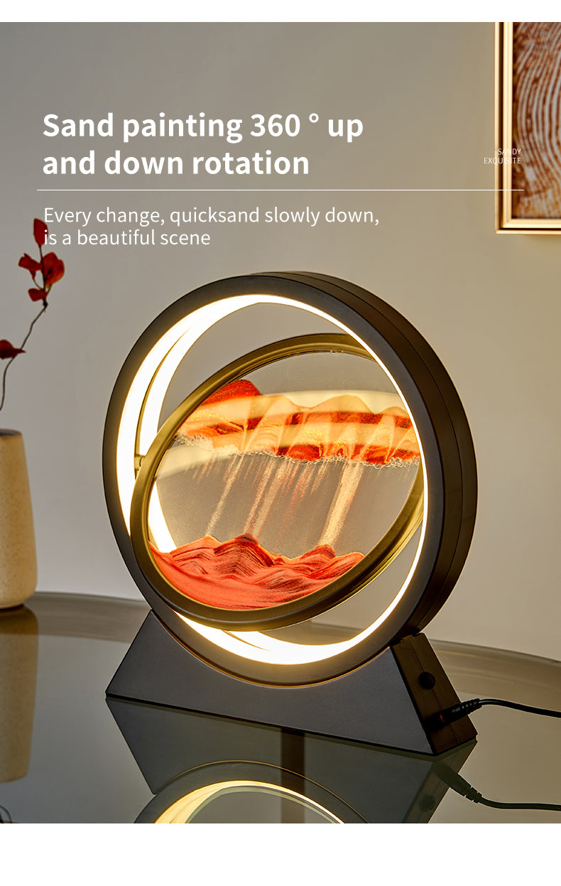 3D Hourglass Quicksand LED Lamp with Rotating Function and Art Sand Scene Modern Home Decor Gift